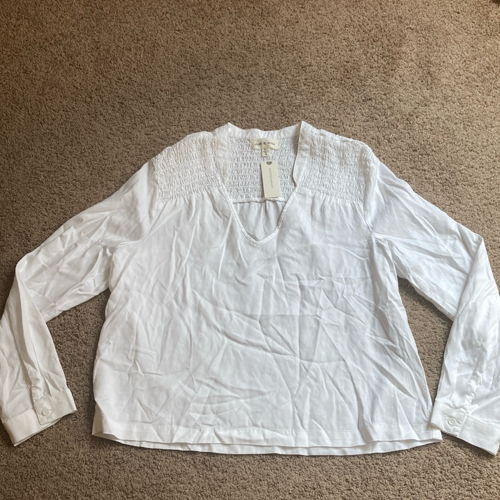 Cloth & Stone White Blouse with Textured Yoke
